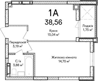 1-кімнатна  38.56м² номер - 11 зображення з ЖК Синергія Сіті