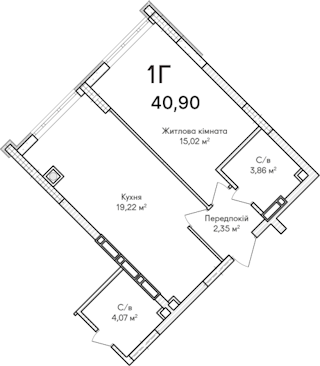 1-кімнатна  40.9м² номер - 4 зображення з ЖК Синергія Сіті