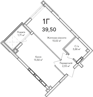 1-кімнатна  39.5м² номер - 46 зображення з ЖК Синергія Сіті