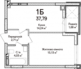 1-кімнатна  37.79м² номер - 56 зображення з ЖК Синергія Сіті