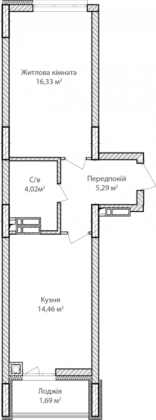 1-кімнатна  41.79м² номер - 39 зображення з ЖК Синергія Сіті