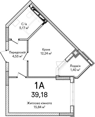 1-кімнатна  39.18м² номер - 52 зображення з ЖК Синергія Сіті