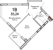 1-кімнатна  37.3м² номер - 3 зображення з ЖК Синергія Сіті