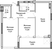 2-комнатная  68.65м² номер - 54 изображение с ЖК Синергія Сіті