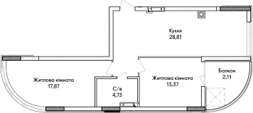 2-комнатная  66.95м² номер - 41 изображение с ЖК Синергія Сіті