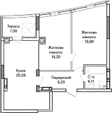2-комнатная  63.47м² номер - 50 изображение с ЖК Синергія Сіті