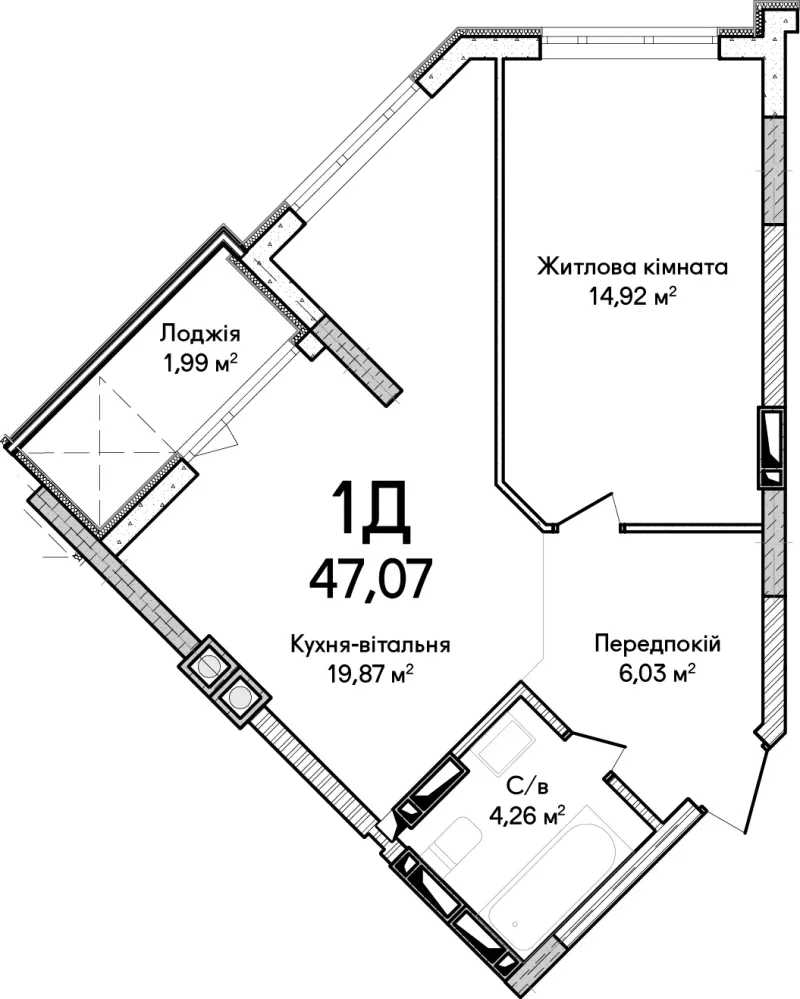 Купить 1-комнатную квартиру  в Ирпене