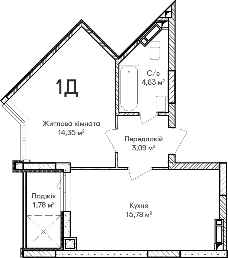 Купить 1-комнатную квартиру  в Ирпене