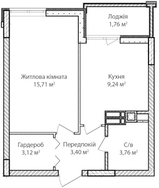 1-комнатная  38.3м² номер - 7 изображение с ЖК Синергія Сіті