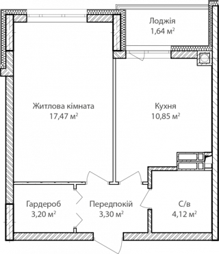 1-комнатная  40.58м² номер - 8 изображение с ЖК Синергія Сіті