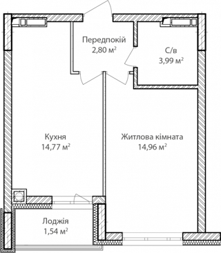 1-комнатная  38.1м² номер - 6 изображение с ЖК Синергія Сіті