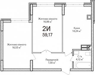 2-кімнатна  59.17м² номер - 59 зображення з ЖК Синергія Сіті