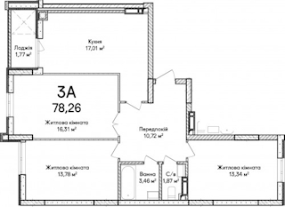 3-комнатная  78.26м² номер - 36 изображение с ЖК Синергія Сіті
