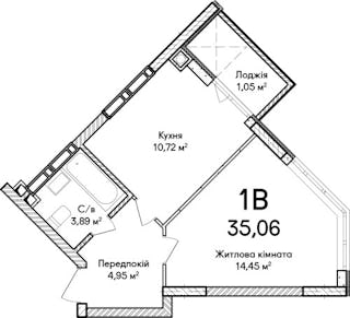 1-комнатная  35.06м² номер - 27 изображение с ЖК Синергія Сіті