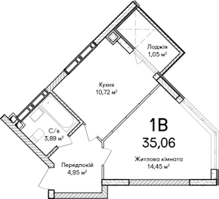 1-комнатная  35.06м² номер - 39 изображение с ЖК Синергія Сіті