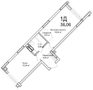 1-комнатная  36.06м² номер - 49 изображение с ЖК Синергія Сіті