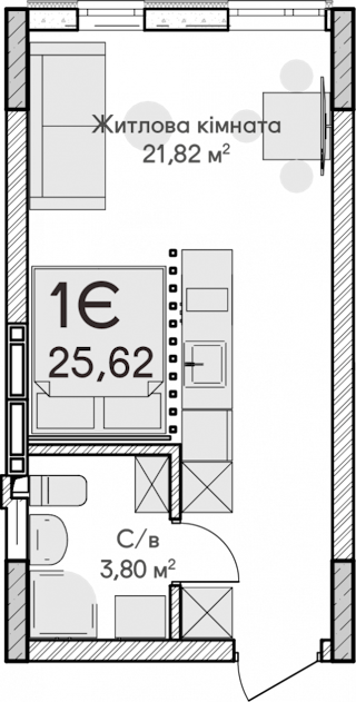1-кімнатна  25.62м² номер - 7 зображення з ЖК Синергія Сіті