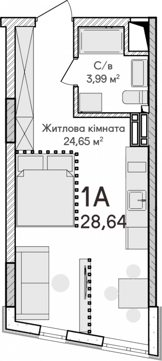 1-кімнатна  28.65м² номер - 61 зображення з ЖК Синергія Сіті