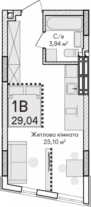 1-комнатная  29.04м² номер - 3 изображение с ЖК Синергія Сіті