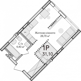 1-комнатная  31.1м² номер - 43 изображение с ЖК Синергія Сіті