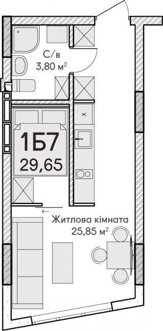 1-комнатная  29.65м² номер - 77 изображение с ЖК Синергія Сіті