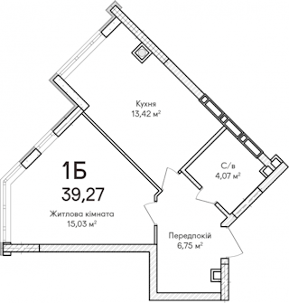 1-комнатная  39.27м² номер - 3 изображение с ЖК Синергія Сіті