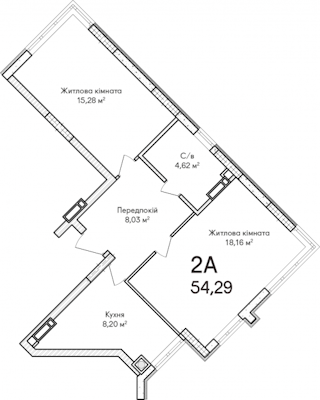 2-комнатная  54.3м² номер - 5 изображение с ЖК Синергія Сіті