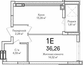 1-комнатная  36.26м² номер - 42 изображение с ЖК Синергія Сіті