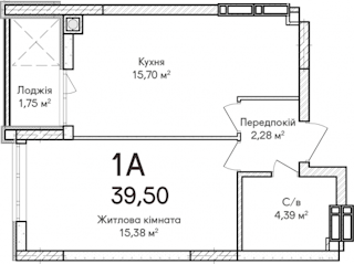 1-комнатная  39.5м² номер - 43 изображение с ЖК Синергія Сіті