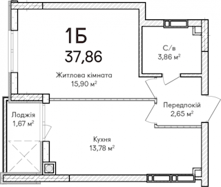 1-комнатная  37.86м² номер - 44 изображение с ЖК Синергія Сіті