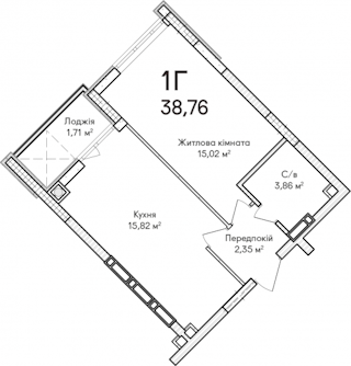 1-комнатная  38.76м² номер - 46 изображение с ЖК Синергія Сіті