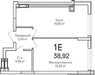 1-комнатная  38.92м² номер - 1 изображение с ЖК Синергія Сіті
