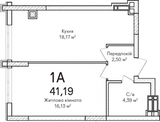 1-комнатная  41.19м² номер - 2 изображение с ЖК Синергія Сіті