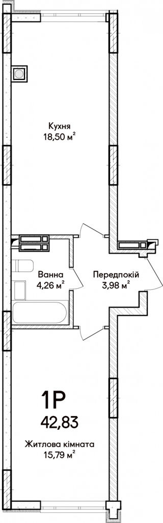 1-комнатная  42.83м² номер - 2 изображение с ЖК Синергія Сіті