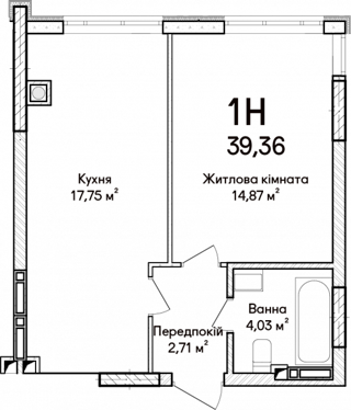 1-комнатная  39.36м² номер - 4 изображение с ЖК Синергія Сіті