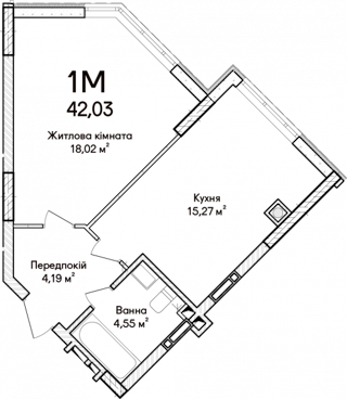 1-комнатная  42.03м² номер - 5 изображение с ЖК Синергія Сіті