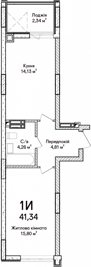 1-комнатная  41.34м² номер - 60 изображение с ЖК Синергія Сіті