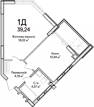 1-комнатная  39.24м² номер - 43 изображение с ЖК Синергія Сіті