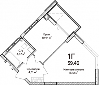 1-комнатная  39.46м² номер - 74 изображение с ЖК Синергія Сіті