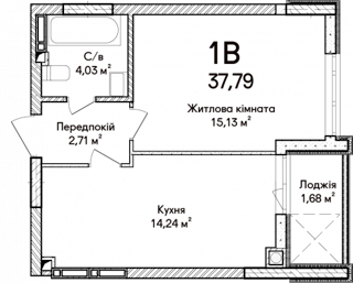 1-комнатная  37.78м² номер - 65 изображение с ЖК Синергія Сіті