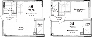 3-комнатная  77.26м² номер - 85 изображение с ЖК Синергія Сіті