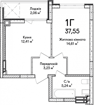 1-комнатная  39.1м² номер - 40 изображение с ЖК Синергія Сіті