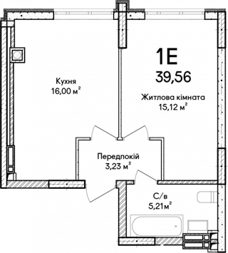 1-комнатная  40.7м² номер - 1 изображение с ЖК Синергія Сіті