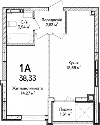 1-комнатная  38.31м² номер - 8 изображение с ЖК Синергія Сіті
