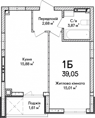 1-комнатная  39.01м² номер - 17 изображение с ЖК Синергія Сіті