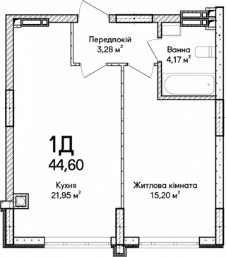 1-комнатная  44.6м² номер - 2 изображение с ЖК Синергія Сіті