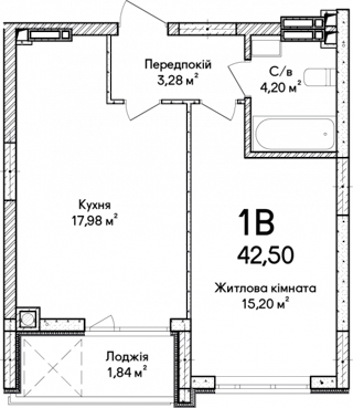 1-комнатная  42.42м² номер - 16 изображение с ЖК Синергія Сіті
