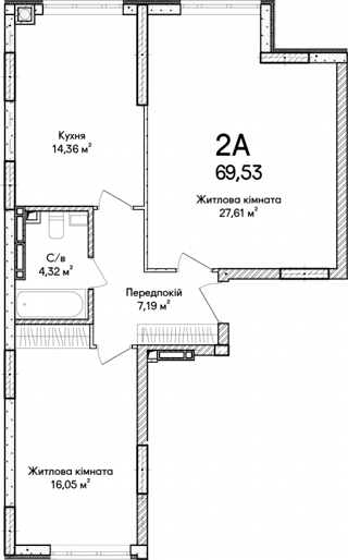 2-комнатная  69.53м² номер - 4 изображение с ЖК Синергія Сіті