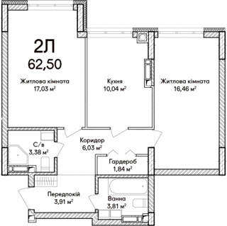 2-комнатная  62.5м² номер - 2 изображение с ЖК Синергія Сіті