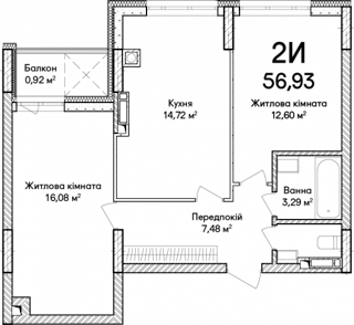 2-комнатная  56.93м² номер - 17 изображение с ЖК Синергія Сіті